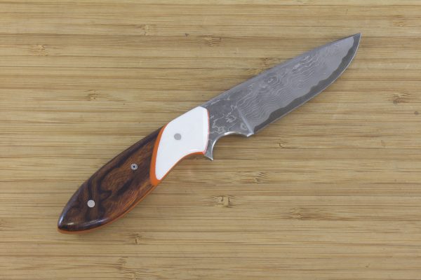 189mm Perfect Neck Knife, Damascus, Ironwood w/ White G10 Bolster - 90 grams