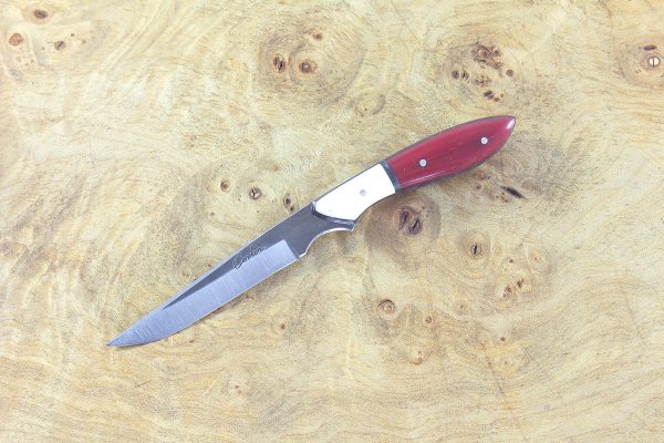 130mm Pipsqueak Neck Knife, Forge Finished, Red Dyed Bone with White Bone Bolster - 26 grams