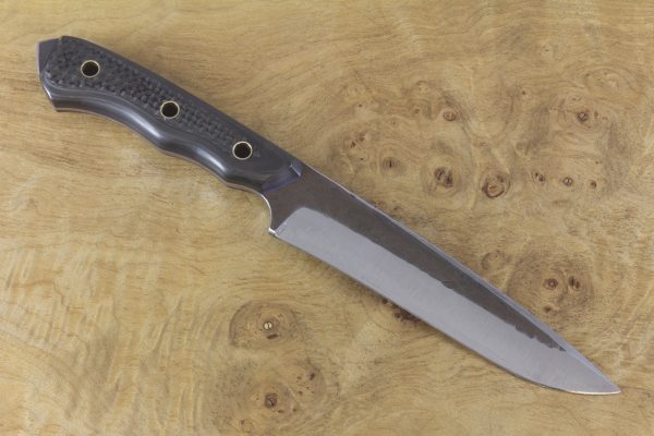 244mm FS1 Knife #46, Stainless 410 White Steel, F40 Unidirectional Carbon Fiber w/ Blue Liners - 149 Grams
