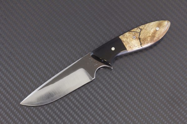 192mm Perfect Neck Knife, Spalted Maple with Black Paper Micarta Bolster - 92 grams