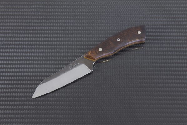 165mm Wharncliffe Brute Neck Knife, Forged Finish, Ironwood Burl w/ Canvas Micarta Liner - 65 grams