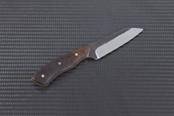 165mm Wharncliffe Brute Neck Knife, Forged Finish, Ironwood Burl w/ Canvas Micarta Liner - 65 grams